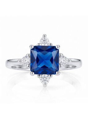 Blue Sapphire Gemstone ring, size 7, 925 Sterling Silver Charmed Aroma